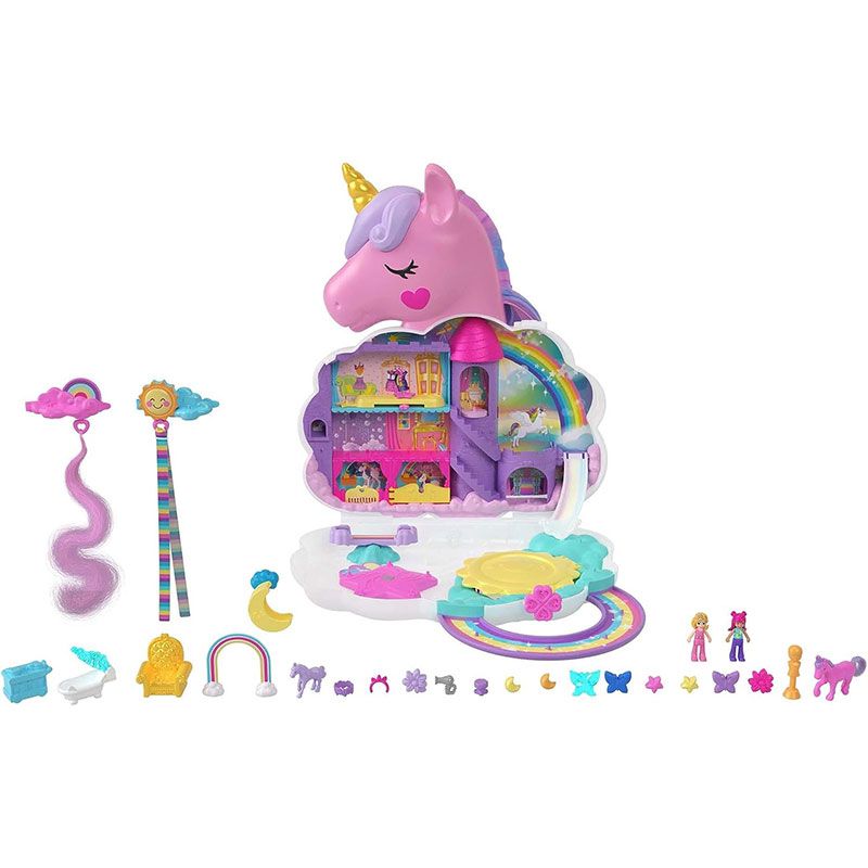 Mattel Polly Pocket Rainbow Unicorn Salon Playset with Two Dolls