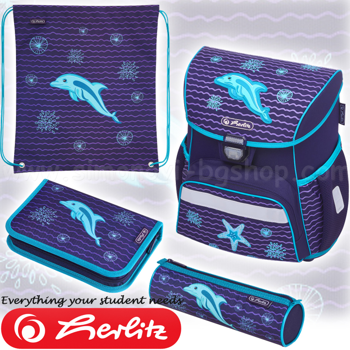 Ученическа раница за първи клас Herlitz Loop Dolphin с аксесоари Ученическа раница за първи клас Herlitz Loop Dolphin с аксесоари