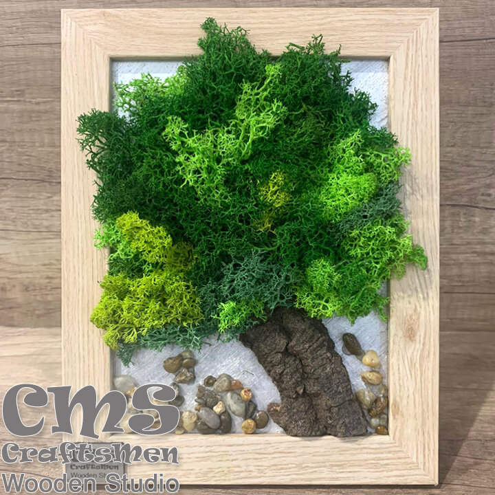 Crafts Men Studio Картина дърво с камъчета и скандинавски мъх "Green"