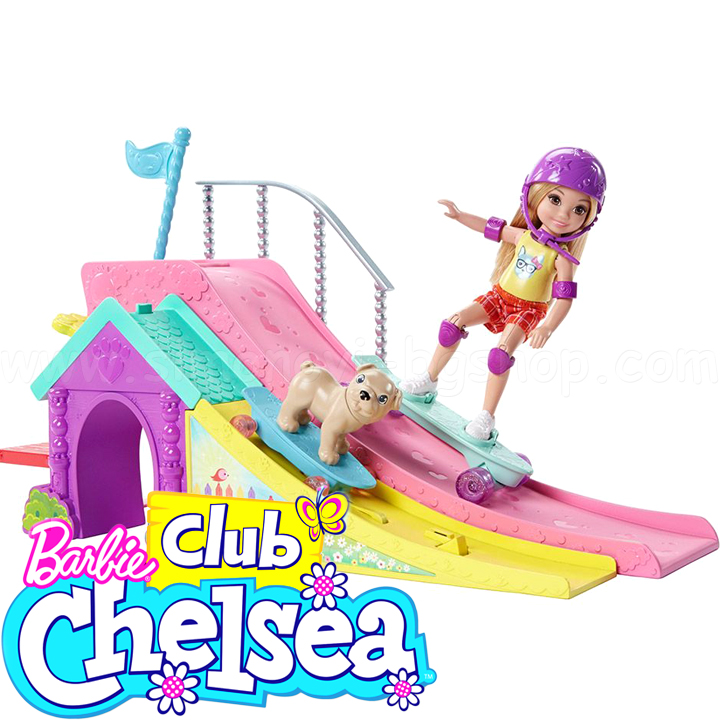 Barbie Club Chelsea Челси с кученце в Скейт парка FBM99 Barbie Club Chelsea Челси с кученце в Скейт парка FBM99