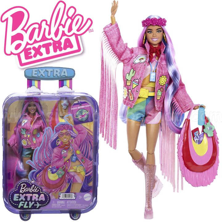 * 2023 Barbie Extra Fly Papusa Barbie cu par mov si accesorii HPB15