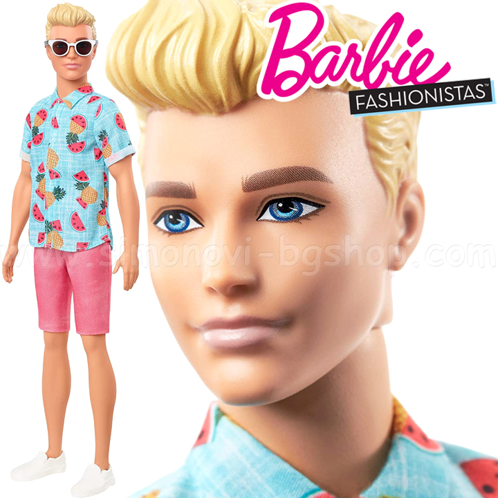 * Barbie Fashionistas Doll Ken Blonde WithTropical Shirt DWK44 Doll#152