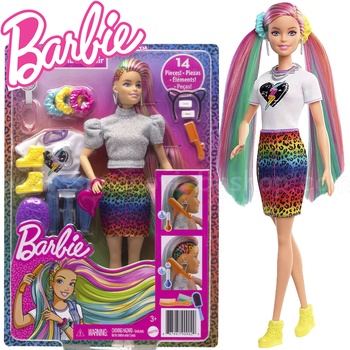 * Barbie® Leopard Rainbow Hair Кукла Барби с цветна коса и аксесоари GRN81