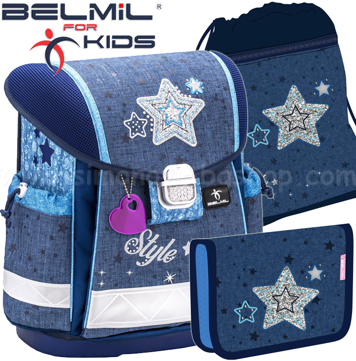 Ученическа раница за първи клас с аксесоари Belmil Classy Style 403-13-34 Ученическа раница за първи клас с аксесоари Belmil Classy Style 403-13-34