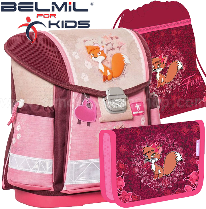 Ученическа раница за първи клас с аксесоари Belmil Classy Foxy 403-13 Ученическа раница за първи клас с аксесоари Belmil Classy Foxy 403-13