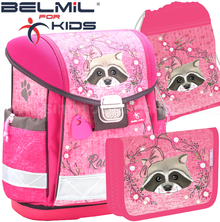 Ученическа раница за първи клас с аксесоари Belmil Classy Raccoon 403-13-23 Ученическа раница за първи клас с аксесоари Belmil Classy Raccoon 403-13-23