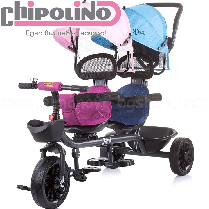 Chipolino Триколка за близнаци Duet Роза/Синя TRKDU0214PB Chipolino Триколка за близнаци Duet Роза/Синя TRKDU0214PB