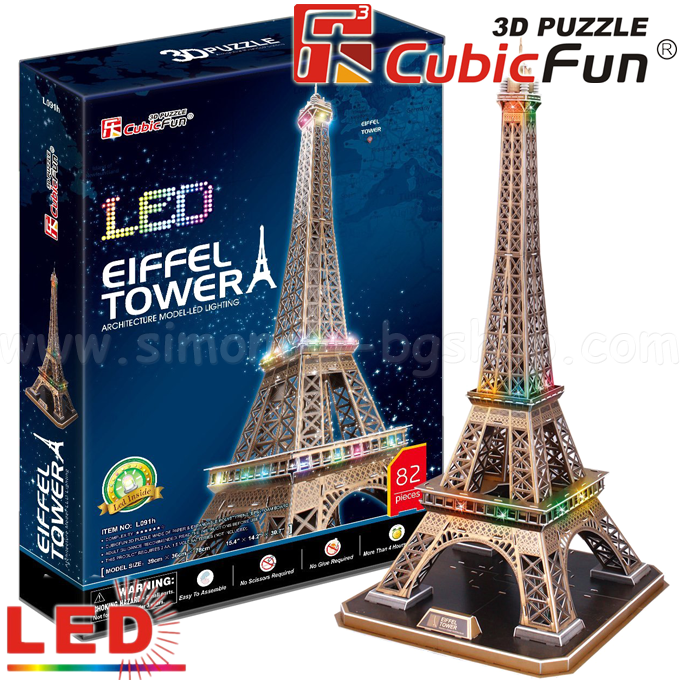 *3D Cubic Fun Puzzles LED   82. Eiffel Tower L091h