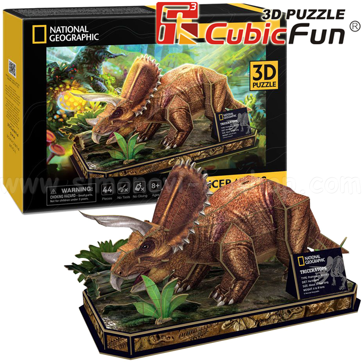 * Puzzle-uri 3D Cubic Fun Puzzle pentru copii National Geographic Triceratops 44