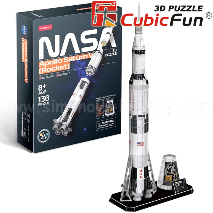 *3D Cubic Fun Puzzles   NASA  Apollo Saturn V 136. DS1059h