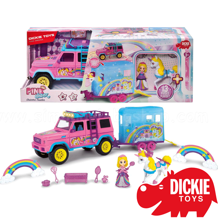 Dickie Toys Mașină cu remorcă și cal 203187000