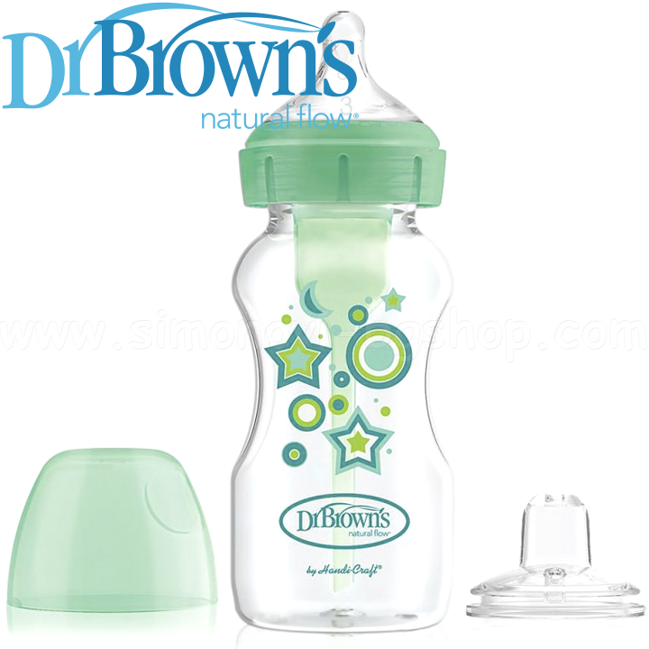 *Dr.Brown's Wide-Neck Options+ Преходно шише 270 мл. Green Stars *Dr.Brown's Wide-Neck Options+ Преходно шише 270 мл. Green Stars