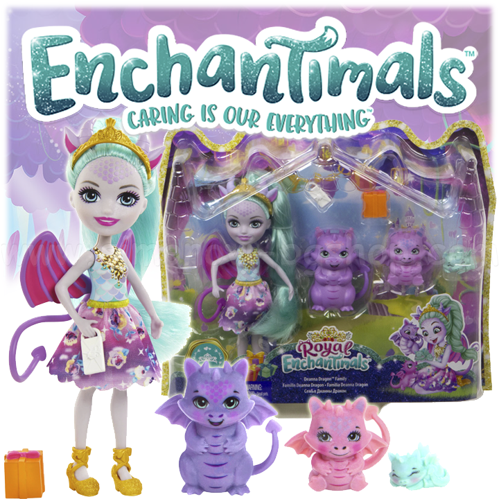 * Enchantimals Little doll Deanna Dragon with a family of dragons GYJ09