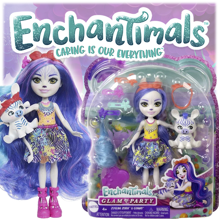 * Enchantimals Glam Party Кукла Zemirah Zebra и зебра Grainy HNV28