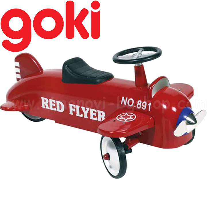 Goki Метален самолет за яздене и бутане с крачета в червено 14151 Goki Метален самолет за яздене и бутане с крачета в червено 14151