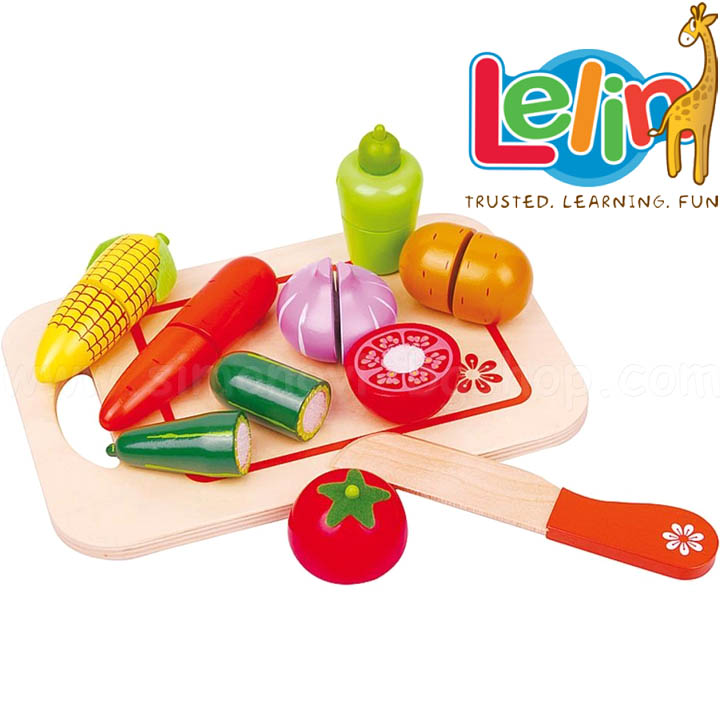 Lelin Toys Дървени зеленчуци за рязане с дъска L40047 Lelin Toys Дървени зеленчуци за рязане с дъска L40047