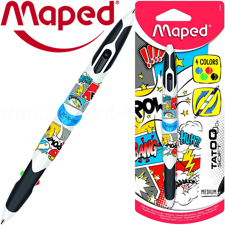 Maped Ballpoint Pen with 4 Colors Twin Tip Tatoo Teen Comics