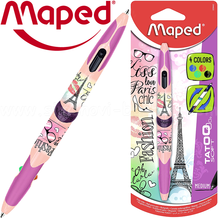 Maped Ballpoint Pen with 4 Colors Twin Tip Tatoo Teen Paris Fashion