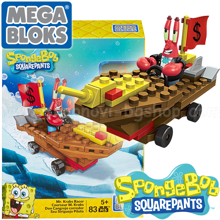 Mega Bloks Sponge Bob Конструктор с фигурка Г-н Рак 83ч. Mr. Krabs Racer CNP25 Mega Bloks Sponge Bob Конструктор с фигурка Г-н Рак 83ч. Mr. Krabs Racer CNP25