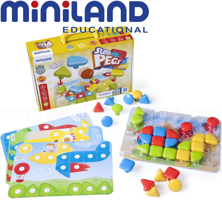 Miniland Super Pegs Супер мозайка 32 части 39 мм. 45319 Miniland Super Pegs Супер мозайка 32 части 39 мм. 45319
