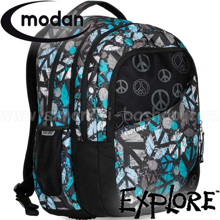 Modan Explore Ученическа ергономична раница 2 в 1 Peace Blue E90 Modan Explore Ученическа ергономична раница 2 в 1 Peace Blue E90