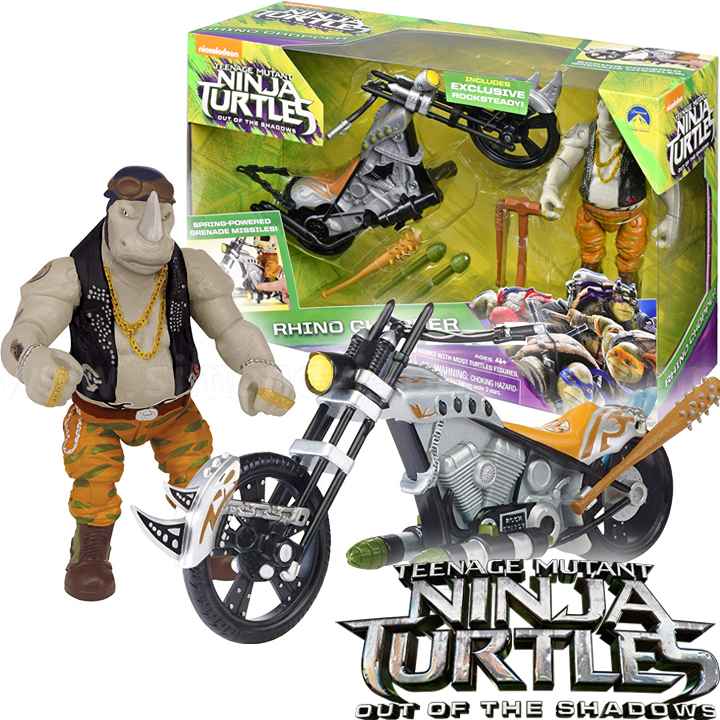 *TMNT Movie 2 Out Of The Shadows Мотоциклет Rhino Cruiser с фигурка Rocksteady *TMNT Movie 2 Out Of The Shadows Мотоциклет Rhino Cruiser с фигурка Rocksteady