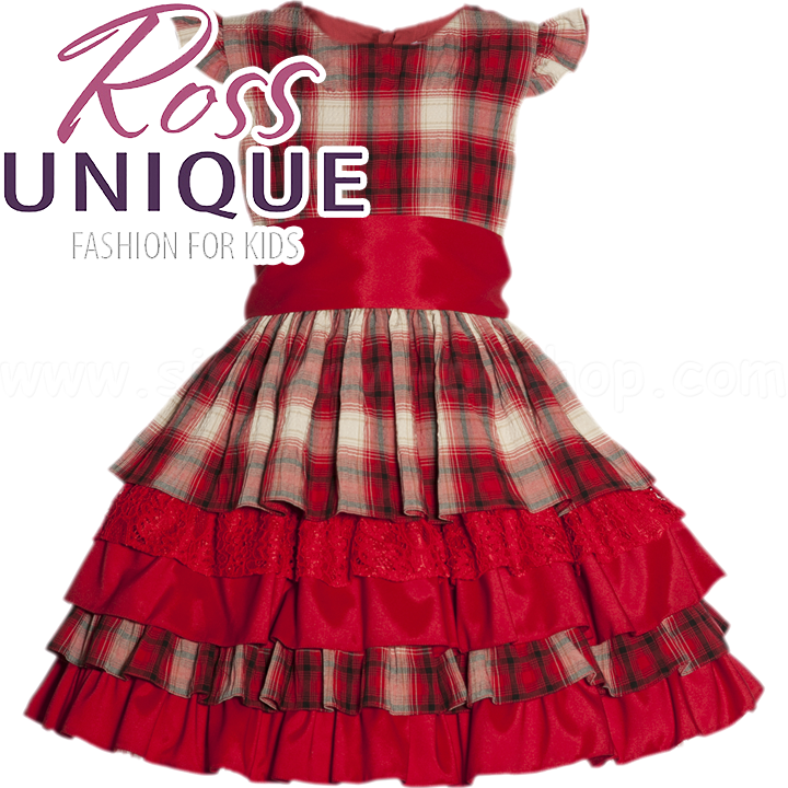 Ross Unique Червена карирана детска рокля на волани Ross Unique Червена карирана детска рокля на волани