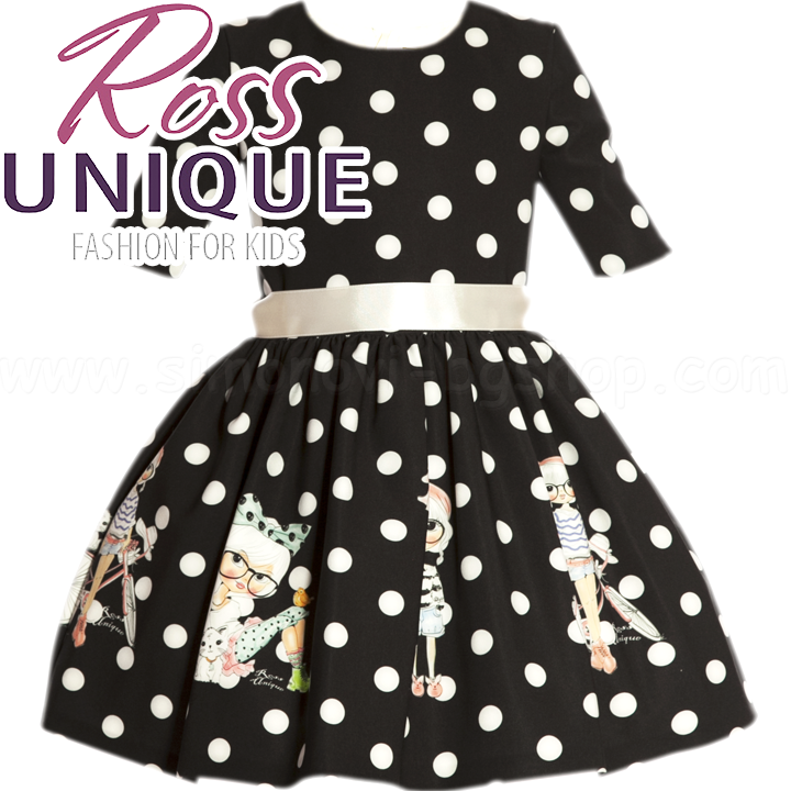 Ross Unique Детска рокля в черен цвят на бели точки Ross Unique Детска рокля в черен цвят на бели точки
