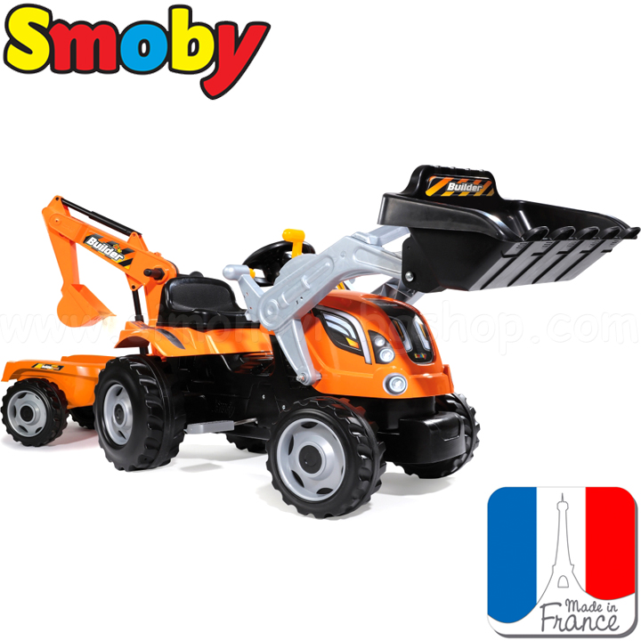 Smoby Tractor pentru copii cu două lopate și Trailer Builder Max 71011