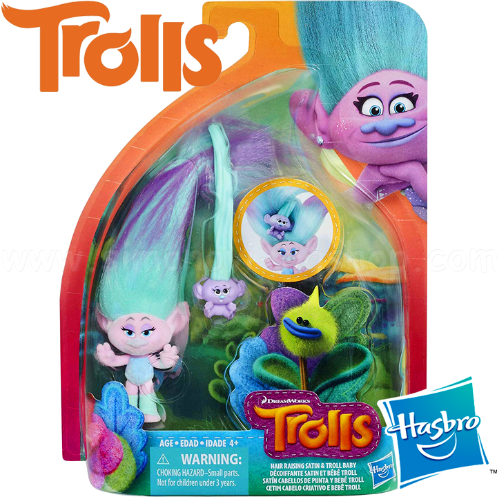 *Trolls Фигурка тролче Satin и бебе за оформяне на косата E0443 *Trolls Фигурка тролче Satin и бебе за оформяне на косата E0443