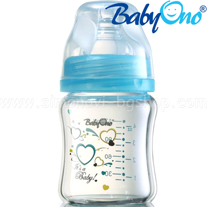 BabyOno Glass Bottle Antic Collar Wide 120ml Blue 8270068