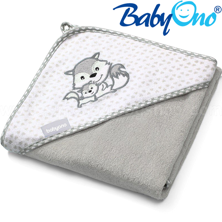BabyOno Бамбукова хавлия за баня с качулка 76х76см. Big Animals Grey 345/03 BabyOno Бамбукова хавлия за баня с качулка 76х76см. Big Animals Grey 345/03