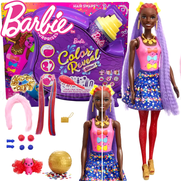 * Barbie Color Reveal® Трансформираща кукла Барби с лилава коса HBG38