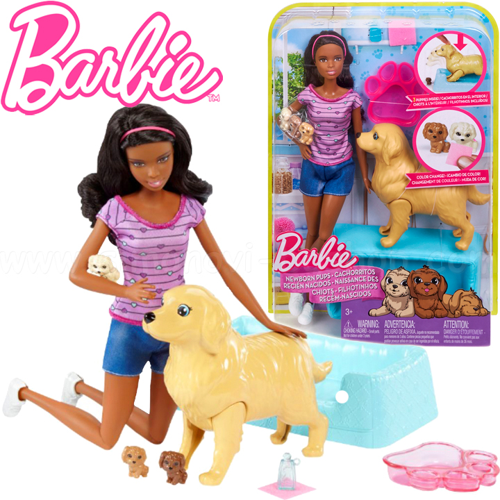 *Barbie Newborn Pups Барби с раждащо кученце - брюнетка FDD44 *Barbie Newborn Pups Барби с раждащо кученце - брюнетка FDD44