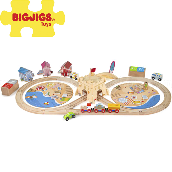 Bigjigs Wooden Train and Track Set - By the Sea BJT073