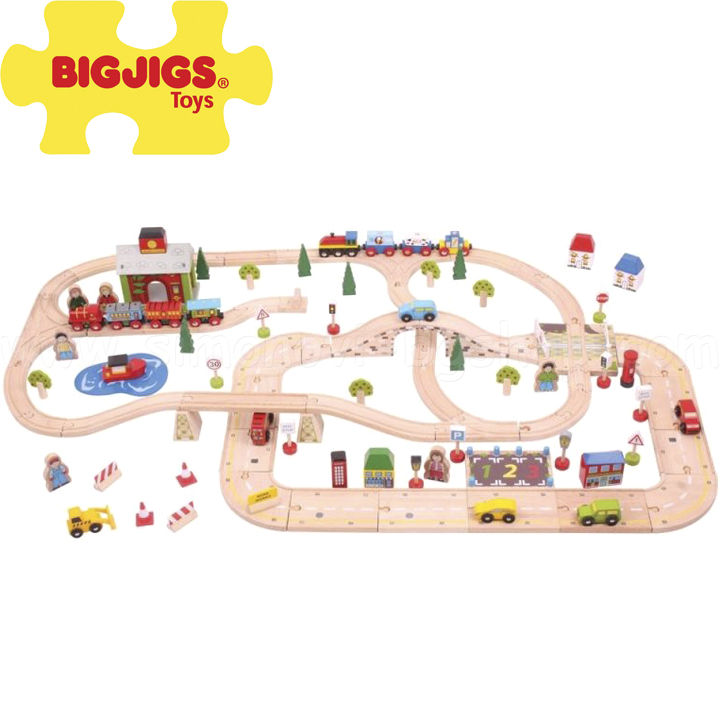 Bigjigs Wooden Set with Rails and Accessories - City BJT032