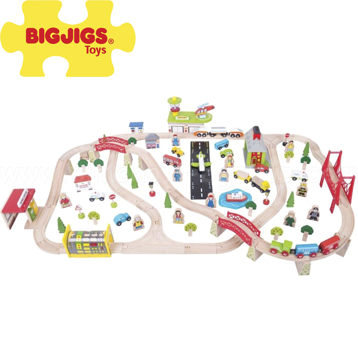 Bigjigs Wooden set with rails and accessories - Airport BJT018