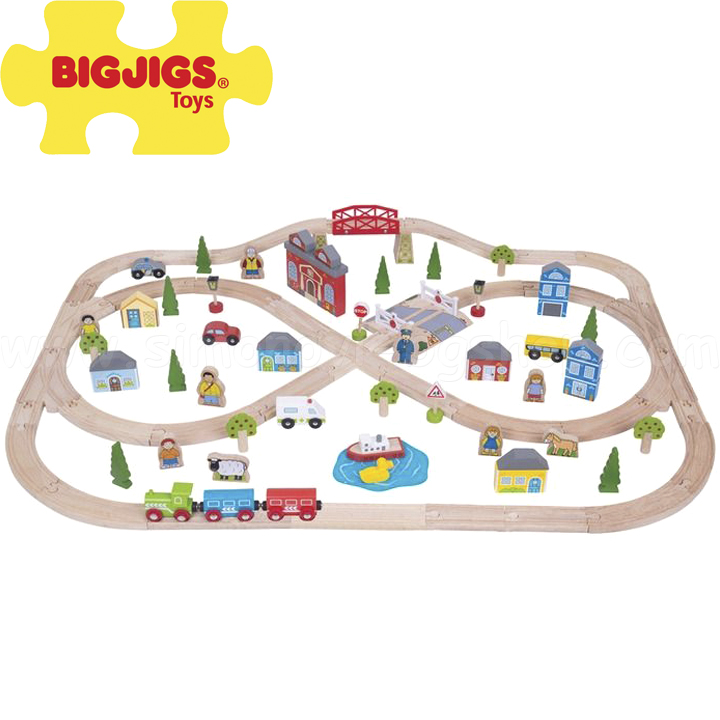 Bigjigs Wooden Trains and Tracks Set - Villages and Towns BJT015