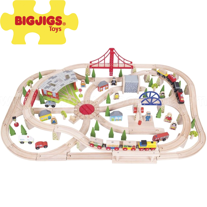 Bigjigs Freight train with rails accessories in wooden box BJT017