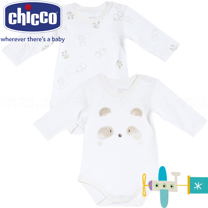 Chicco - Боди с дълъг ръкав комплект 2 броя (62-92см) 18087.030 Chicco - Боди с дълъг ръкав комплект 2 броя (62-92см) 18087.030
