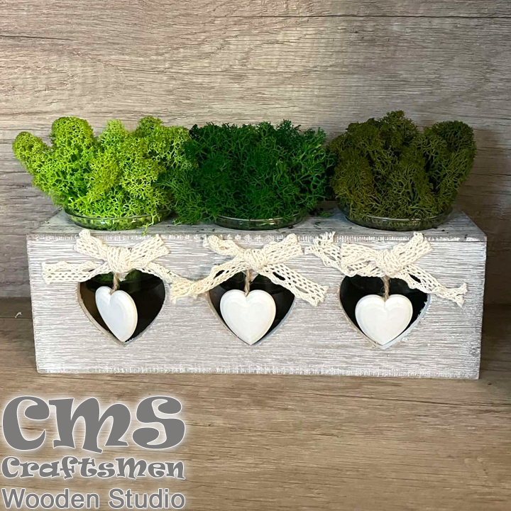 Crafts Men Studio Дървена кутия със скандинавски мъх "Green Hearts"