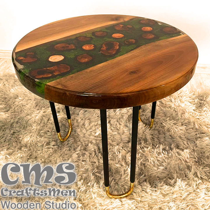 *Crafts Men Wooden Studio Орехова маса с епоксидна смола "Forest Nature Green"