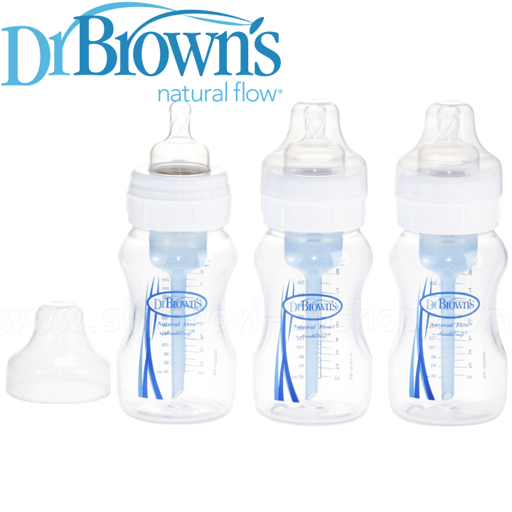 DrBrown's Wide-Neck 240 ml./ Шишета за хранене 3 бр. - биберон размер 1 DrBrown's Wide-Neck 240 ml./ Шишета за хранене 3 бр. - биберон размер 1