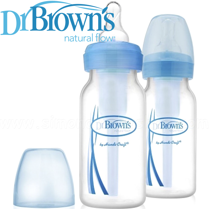 DrBrown's Narrow-Neck® Options Шишета за хранене 120ml. 2бр. Blue биберон №1 DrBrown's Narrow-Neck® Options Шишета за хранене 120ml. 2бр. Blue биберон №1