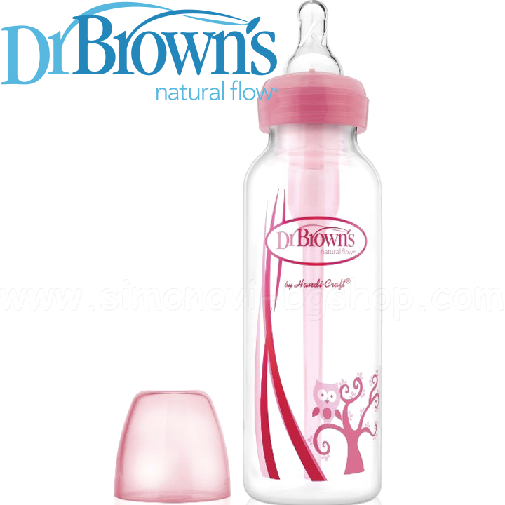DrBrown's Narrow-Neck® Options Шише за хранене 250ml. Pink Owl биберон №1 DrBrown's Narrow-Neck® Options Шише за хранене 250ml. Pink Owl биберон №1