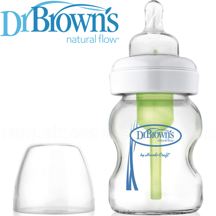 Dr. Brown's® Стъклена бутилка Options Wide-Neck.150 ml. - биберон размер 1 Dr. Brown's® Стъклена бутилка Options Wide-Neck.150 ml. - биберон размер 1