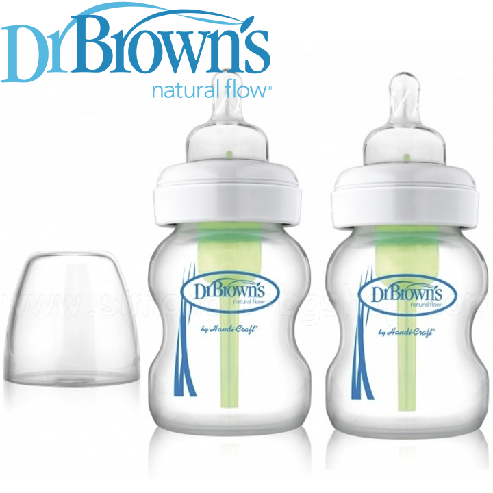 Dr. Brown's® Стъклена бутилка Options Wide-Neck.150 ml./ 2 бр. - биберон размер Dr. Brown's® Стъклена бутилка Options Wide-Neck.150 ml./ 2 бр. - биберон размер