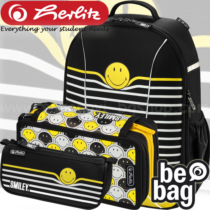 Herlitz be.bag AIRGO Раница, троен пълен и мек несесер SmileyWorld B&W Stripes Herlitz be.bag AIRGO Раница, троен пълен и мек несесер SmileyWorld B&W Stripes