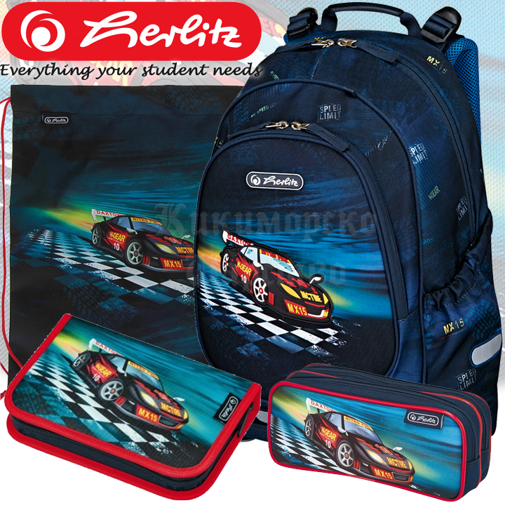 Ученическа раница за първи клас Herlitz Bliss Super Racer с аксесоари 50008100 Ученическа раница за първи клас Herlitz Bliss Super Racer с аксесоари 50008100