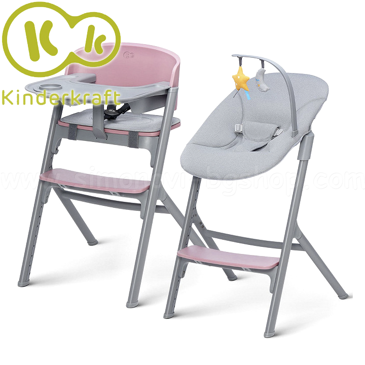 * 2022 KinderKraft Highchair LIVY + chaise longue CALMEE Pink HLICA00PNK